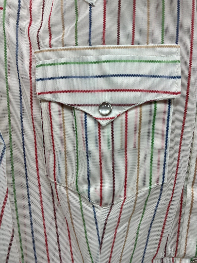 New Kids Rockmount Multicolor Stripe Long Sleeve Pearl Snap Size 32 CC-109