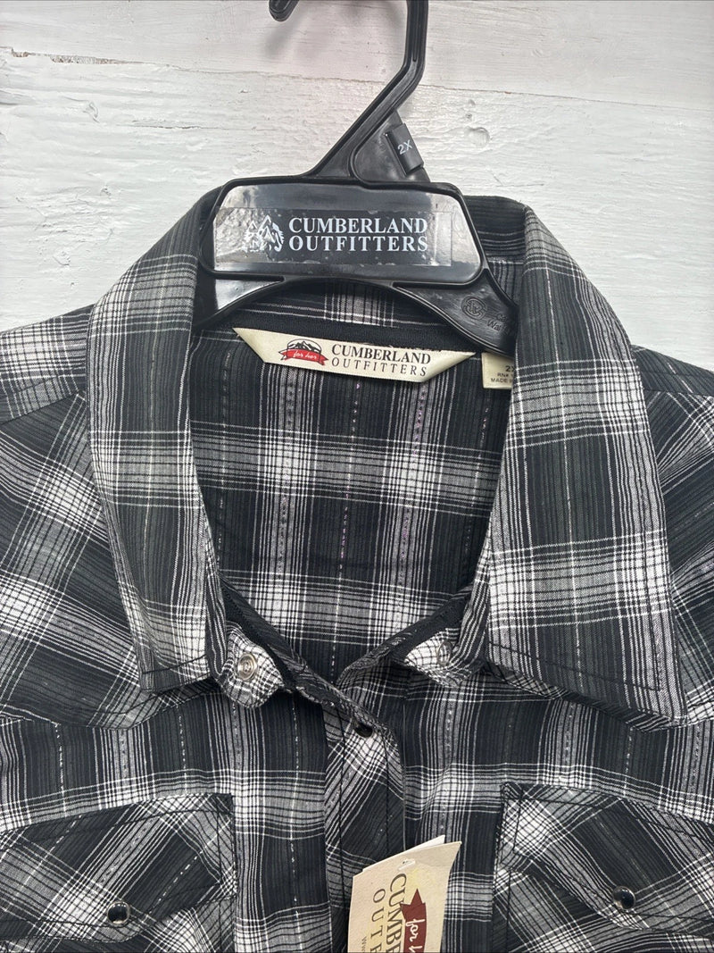 New Girls Cumberland Black plaid Long Sleeve Pearl Snap Size 2XL CC-121