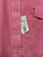 New Women’s White Horse Pink Checker Short Sleeve Pearl Snap Large KK-122