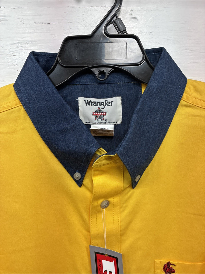 New Men’s Wrangler PBR Western Yellow Long Sleeve Button Up 2XL H-51