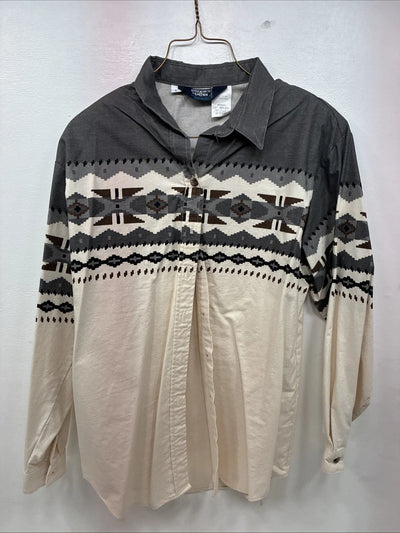 New Women’s Brooks & Dunn Gray Design Long Sleeve Button Up Large MM-125