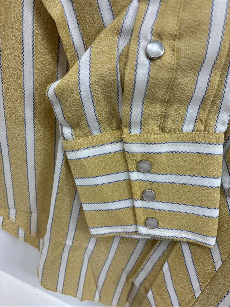New Men’s Fenton Yellow White Stripe Long Sleeve Pearl Snap 16 Large Q-47
