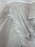 New Women’s Miss Rodeo White Deign Long Sleeve Pearl Snap 15 Large II-50