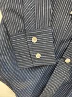 New Kids White Horse Blue Stripe Long Sleeve Pearl Snap Small DD-137