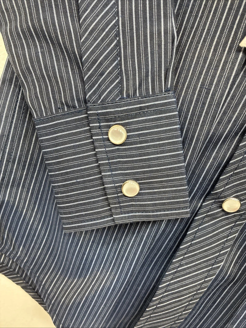 New Kids White Horse Blue Stripe Long Sleeve Pearl Snap Small DD-137