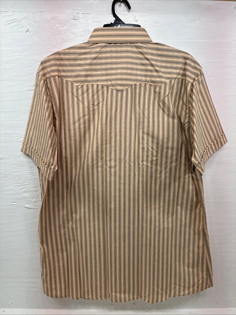 New Men’s White Horse Yellow Black Stripe Short Sleeve Pearl Snap XL T-10