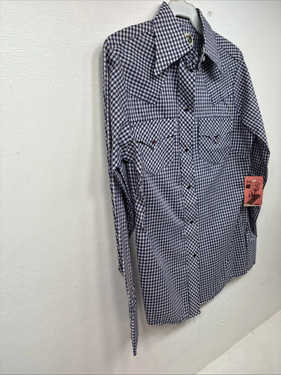 New Women’s Dickson Jenkins Blue Checker Long Sleeve Pearl Snap Size 32 LL-78