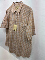 New Men’s ELY Cattleman Tan Plaid Short Sleeve Pearl Snap XL R-62