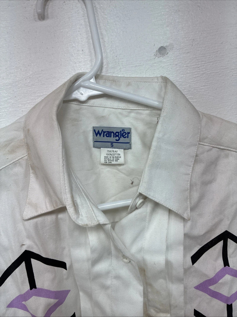 New Women’s Wrangler White Designed Long Sleeve Button Up Small TT-2
