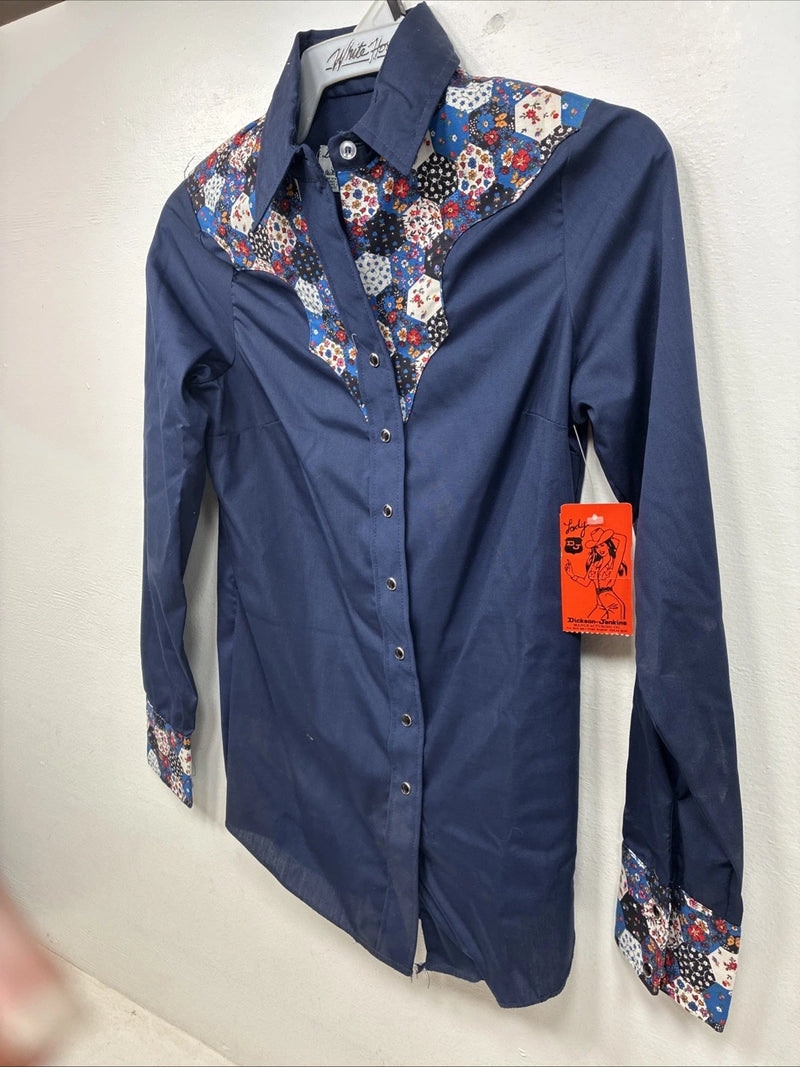 New Women’s Lady DJ Blue Designed Long Sleeve Pearl Snap Size 30 TT-111