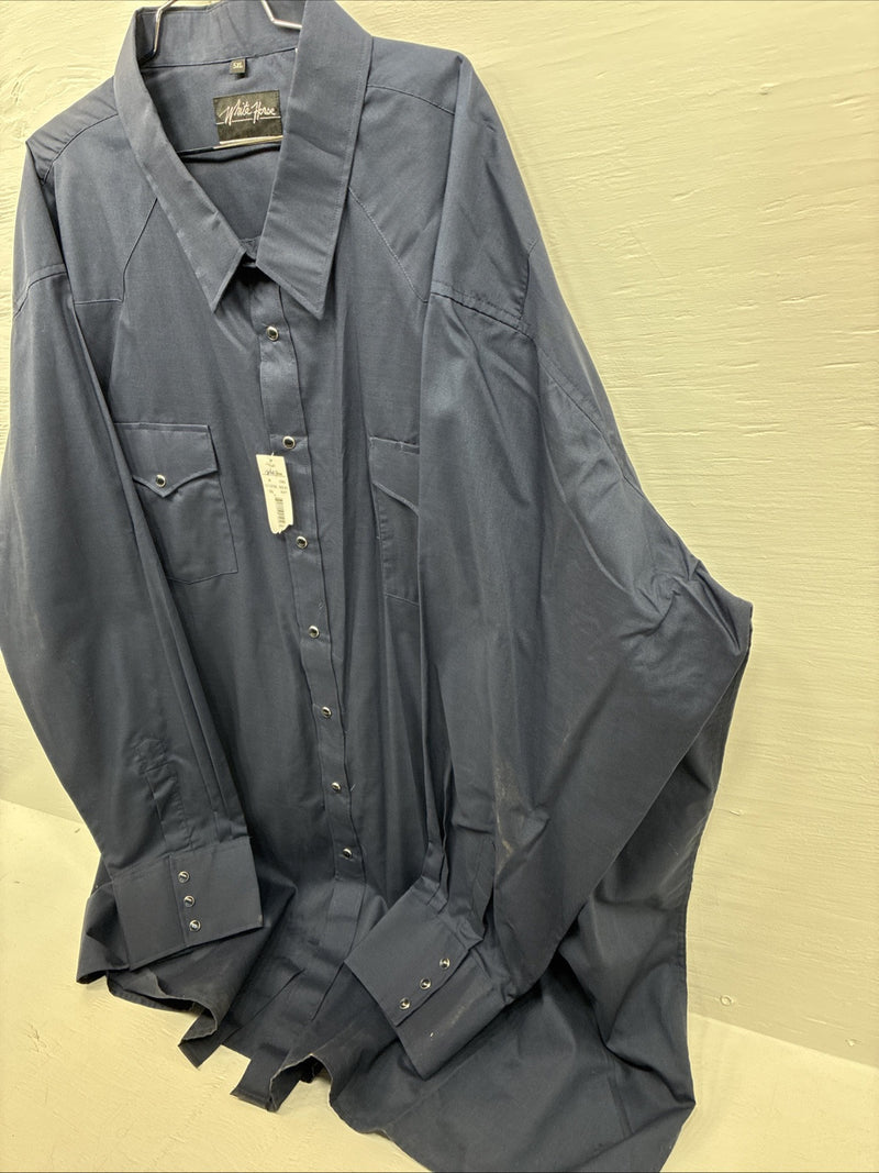 New Men’s White Horse Navy Blue Long Sleeve Pearl Snap 5XL E-77