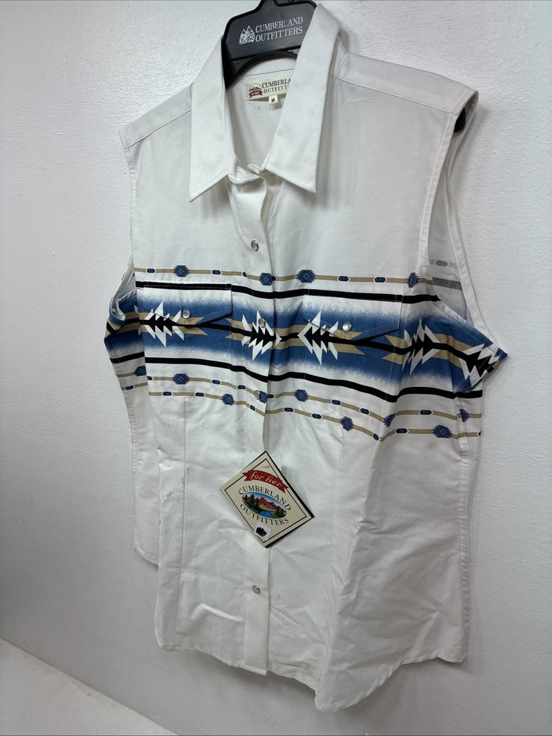New Women’s Cumberland White Designed Short Sleeve Pearl Snap Medium LL-76