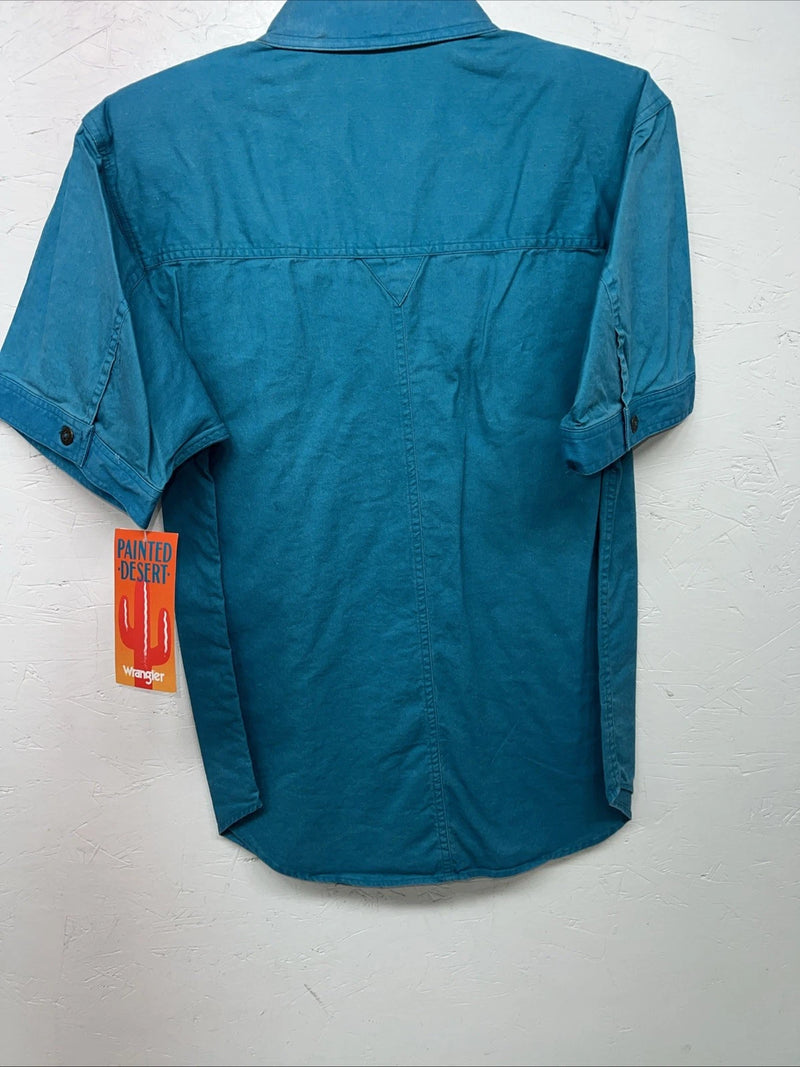 New Women’s Blue Wrangler Short Sleeve Denim Button Up Shirt #76670 M 3C-44