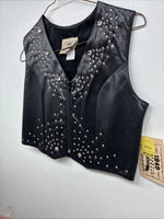 New Women’s 1848 RanchWear Black Rhinestone Sleeveless Vest Zip Up Medium YY-39