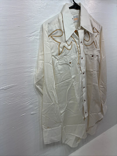 New Men’s Karman Yellow Embroidered Long Sleeve Pearl Snap 15 Medium M-88