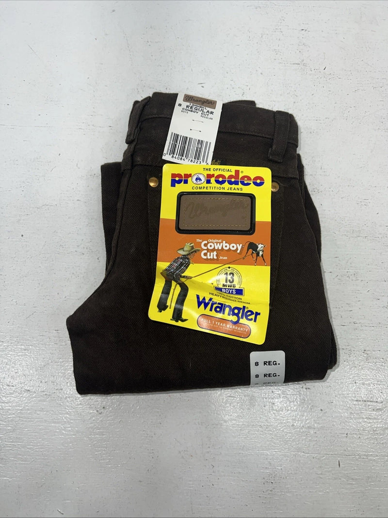 New Boys Brown Wrangler Cowboy Cut Pro Rodeo Denim Jeans. 8 Regular B-20