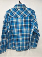 New Women’s Cumberland Blue Plaid Long Sleeve Pearl Snap XL GG-63