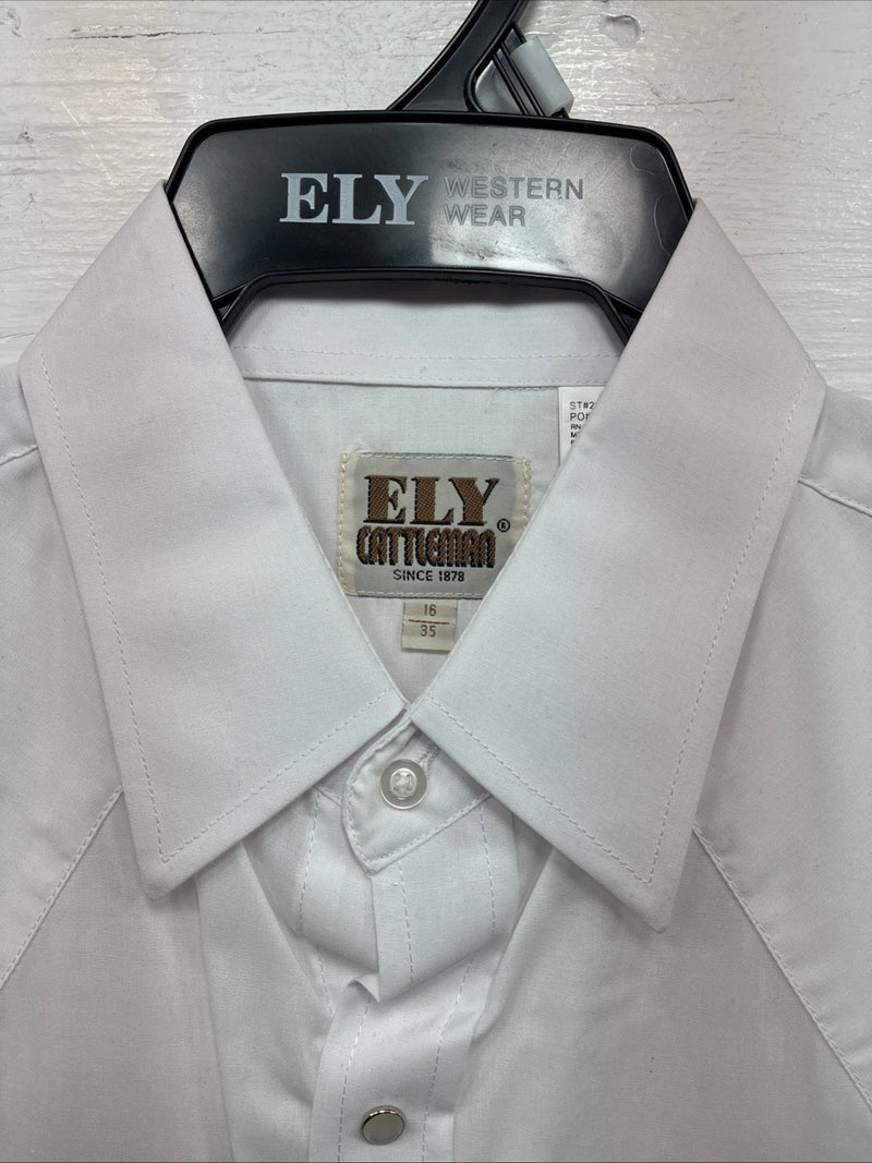 New Men’s ELY Cattleman White Western Long Sleeve Pearl Snap 16 X 35 Large T-62