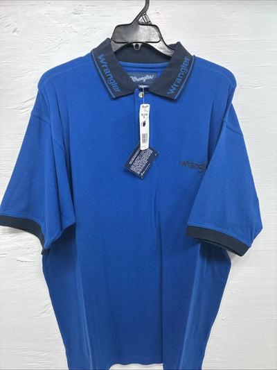 New Men’s Wrangler Blue Black Short Sleeve Polo Short XL M-73