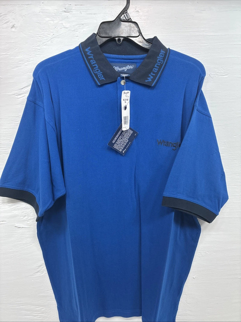 New Men’s Wrangler Blue Black Short Sleeve Polo Short XL M-73