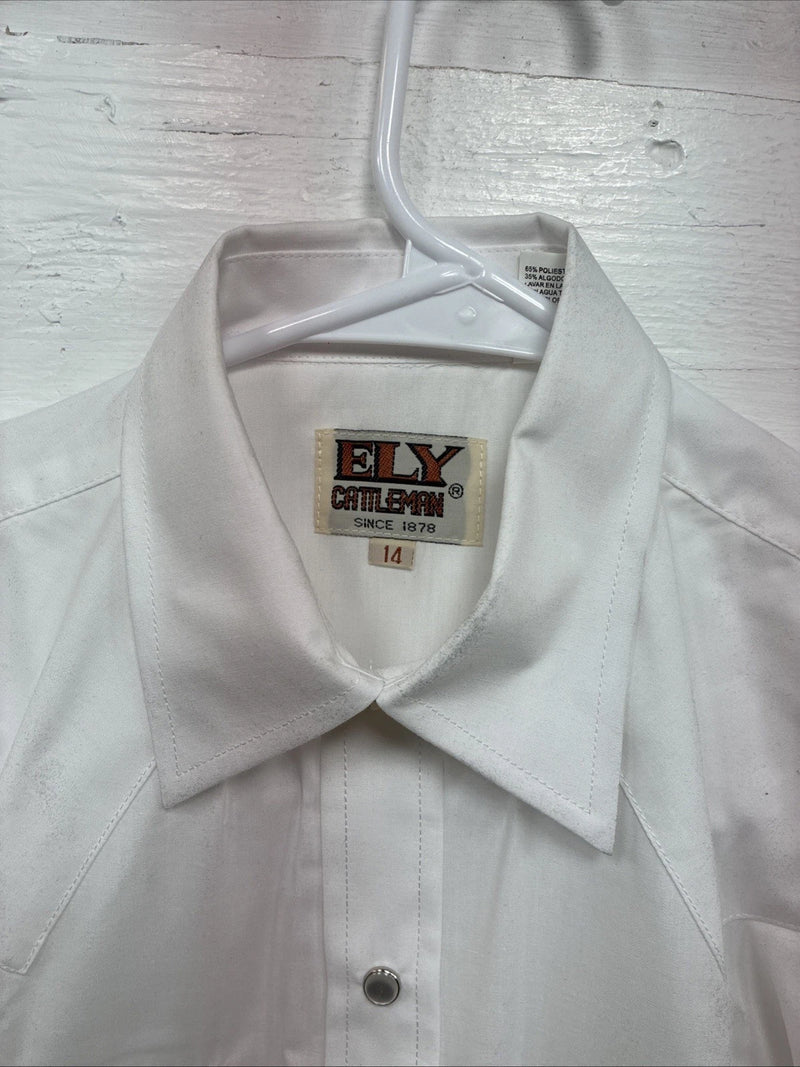 New Boys ELY Cattleman White Long Sleeve Pearl Snap Size 14 AA-41