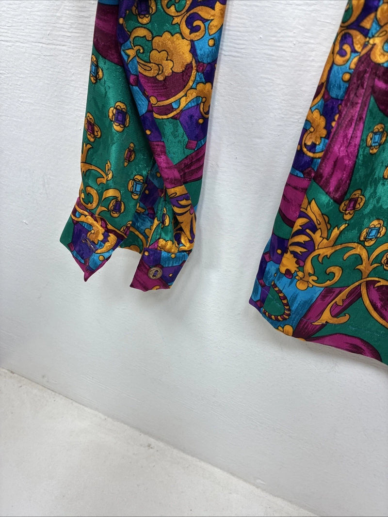New Women’s Multicolor Designed Long Sleeve Zip Up Shirt Medium TT-62