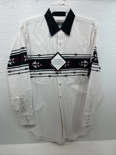New Men’s Cumberland White Purple design Long Sleeve Pearl Snap Large AA-57