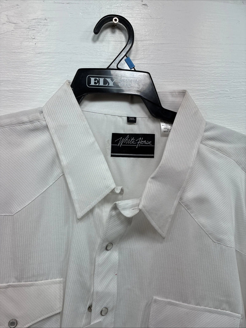 New Men’s White Horse White Long Sleeve Pearl Snap 3XL E-60