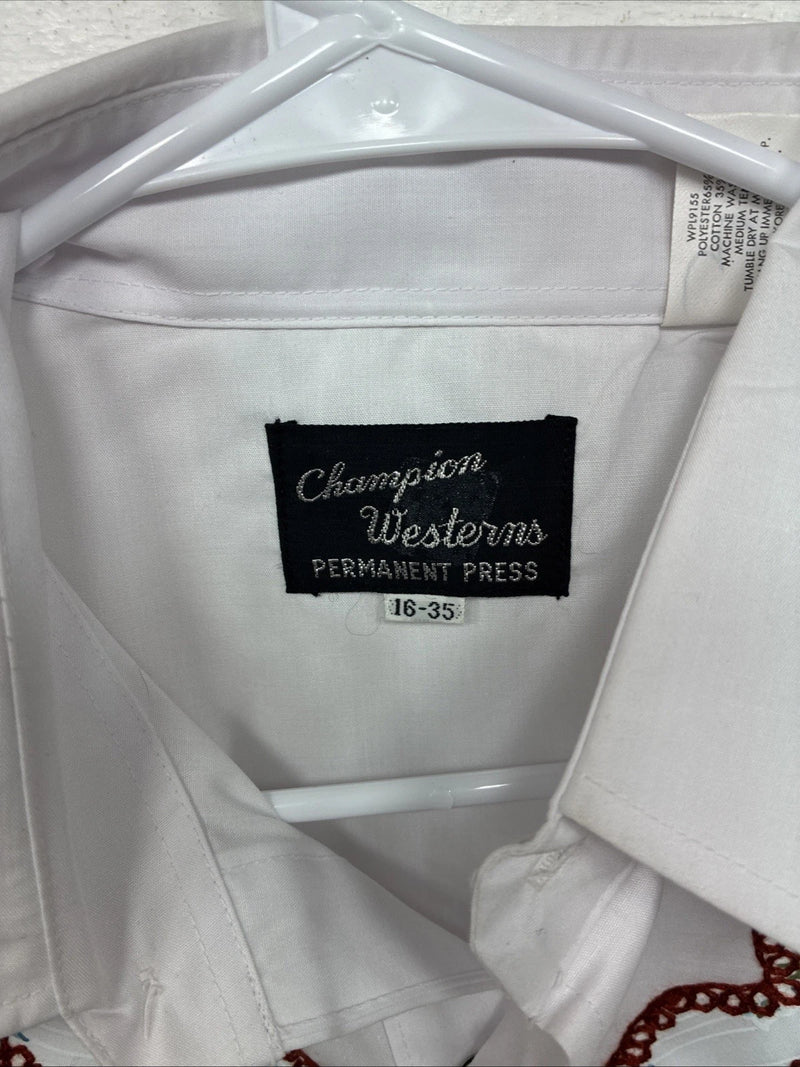 New Women’s Champion Western White Design Long Sleeve Pearl Snap 16 MM-42