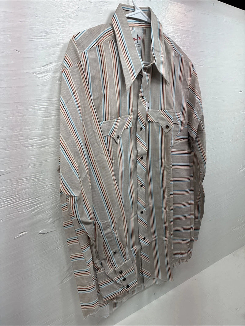 New Men’s Tem Tex Multicolor Stripe Long Sleeve Pearl Snap 16.5 X 34 Large R-18