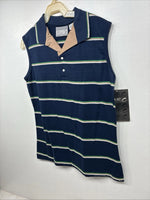 New Women’s Court Blue Stripe Short Sleeve Polo Shirt Medium KK-65