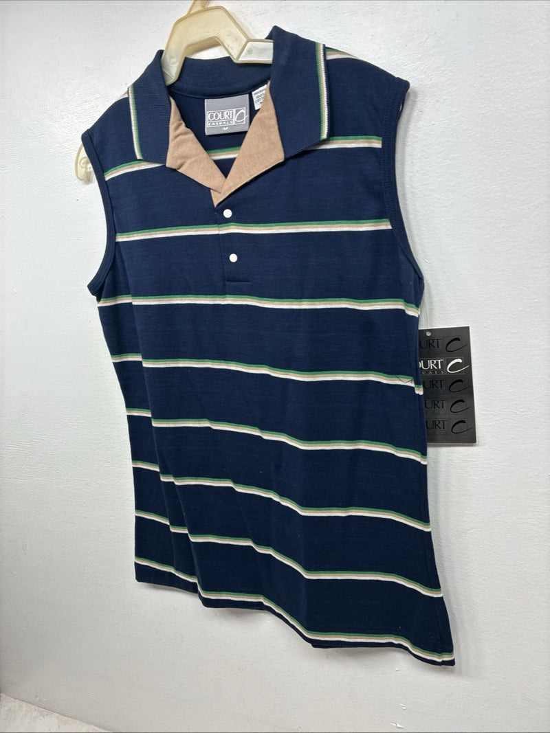 New Women’s Court Blue Stripe Short Sleeve Polo Shirt Medium KK-65