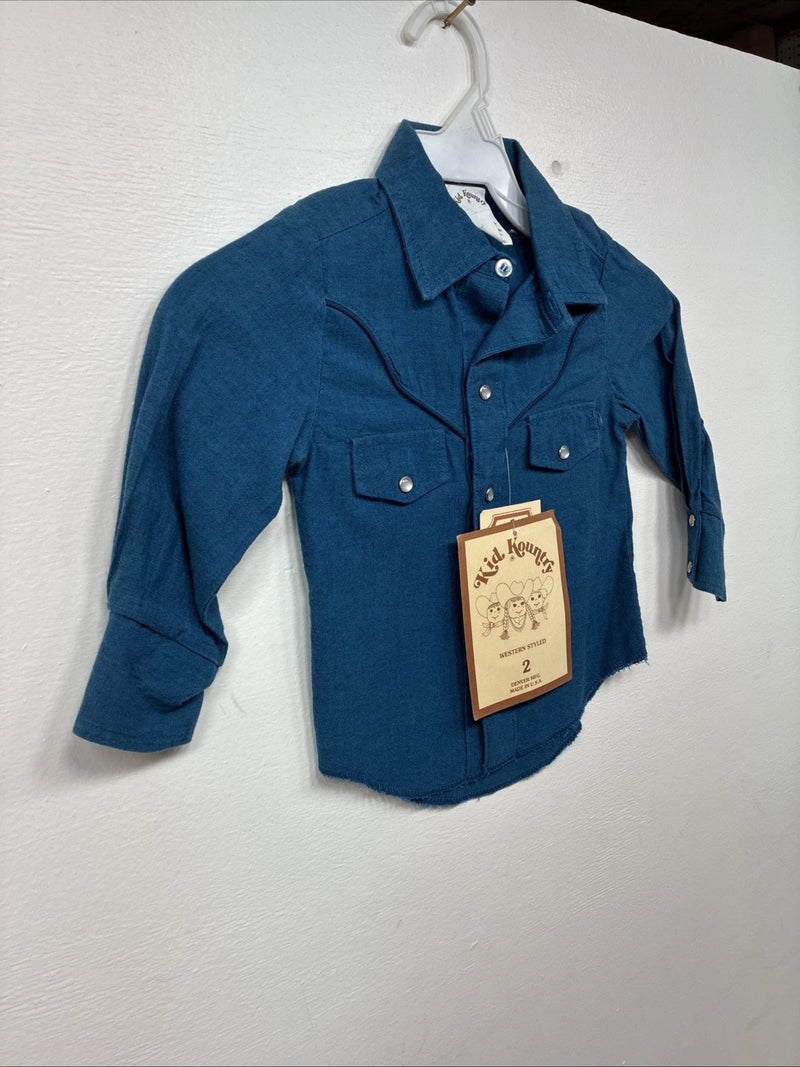 New Kids Denver Blue Long Sleeve Pearl Snap Size 2 DD-148