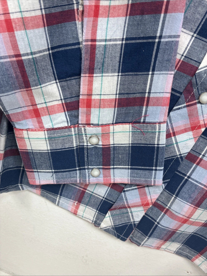 New Women’s Cumberland Blue Plaid Long Sleeve Pearl Snap 3XL GG-57