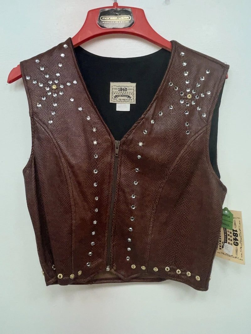 New Women’s Brown Snakeskin 1849 Authentic Ranchwear Cut Off Zip Up Vest S 3B-72