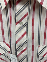 New Women’s White Horse Red White Stripe Short Sleeve Pearl Snap Large YY-116
