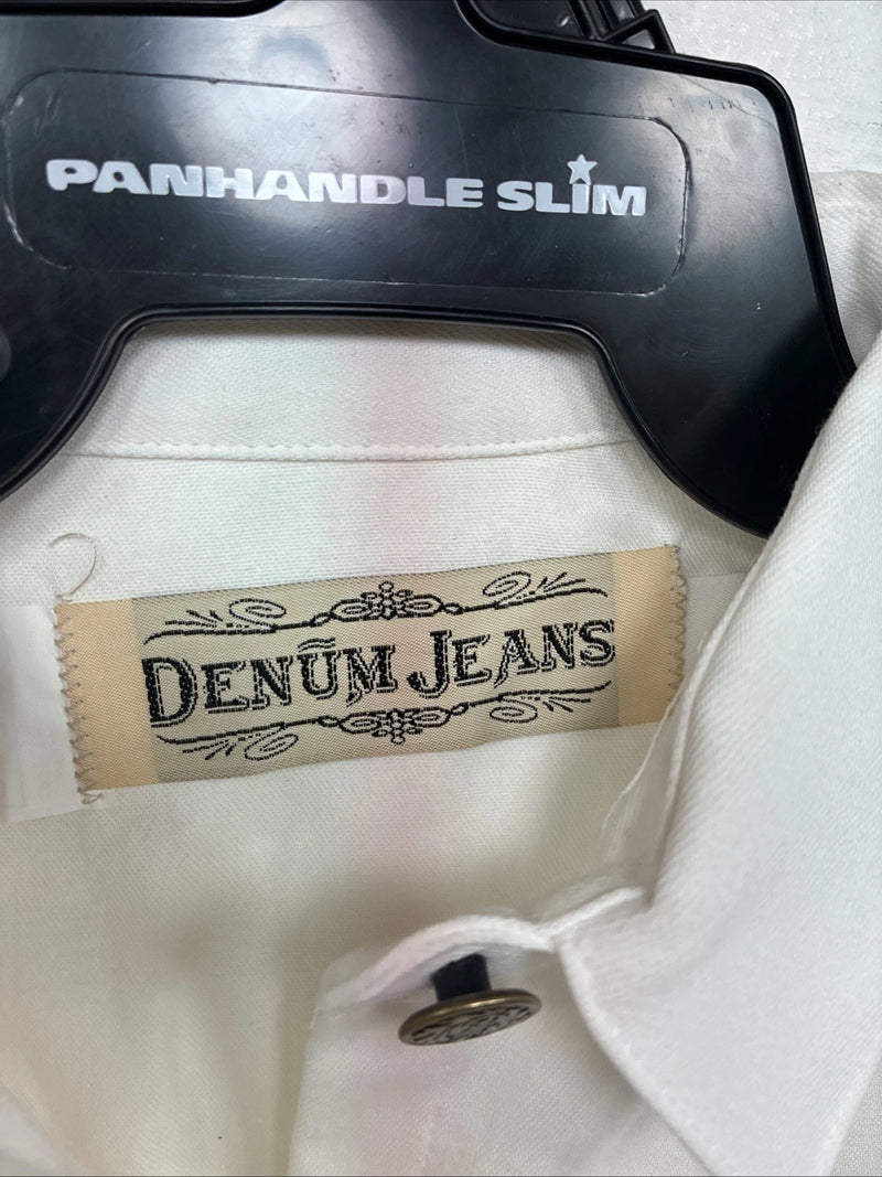 New Women’s Demum Jeans White Short Sleeve Button Up Shirt Medium YY-87