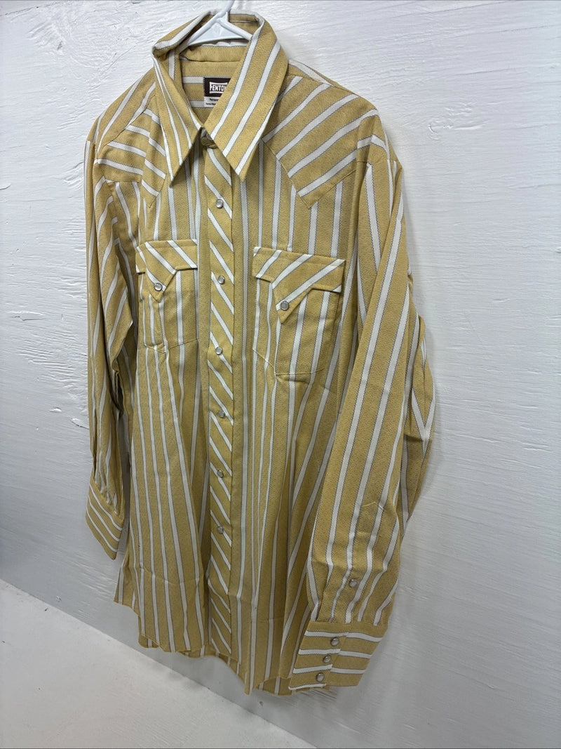 New Men’s Fenton Yellow White Stripe Long Sleeve Pearl Snap 16.5 Large V-114