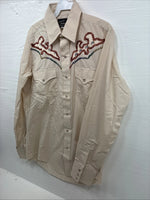 New Men’s Champion Western Tan Design Long Sleeve Pearl Snap Medium J-77
