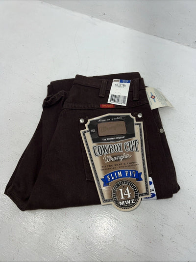New Men’s Brown Cowboy Cut Wrangler Slim Fit Denim Jeans. 15x34 F-33