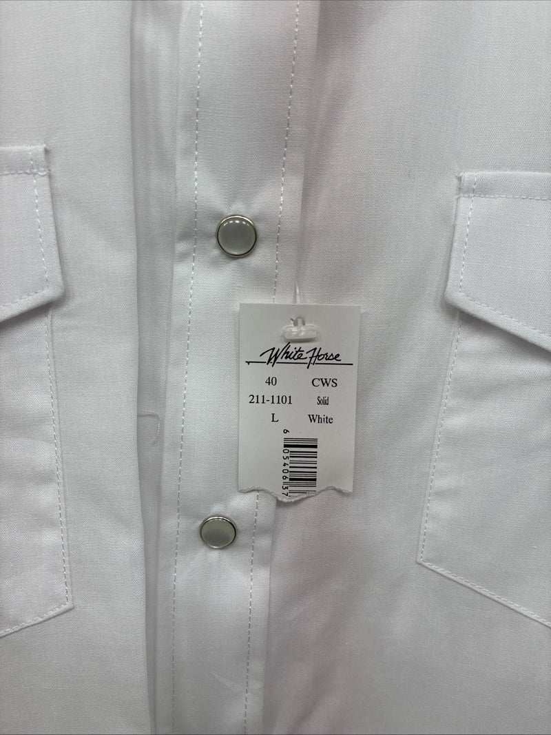 New Women’s White Horse White Long Sleeve Pearl Snap Large KK-74