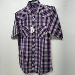 New Men’s White Horse Purple Short Sleeve Pearl Snap Small B-46