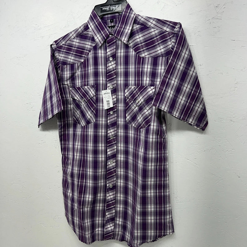 New Men’s White Horse Purple Short Sleeve Pearl Snap Small B-46