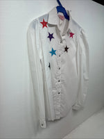 New Women’s H Bar C White Design Long Sleeve Pearl Snap Size 28 KK-49