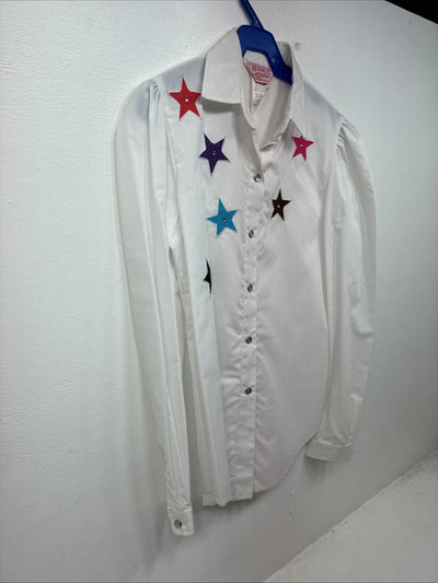 New Women’s H Bar C White Design Long Sleeve Pearl Snap Size 28 KK-49