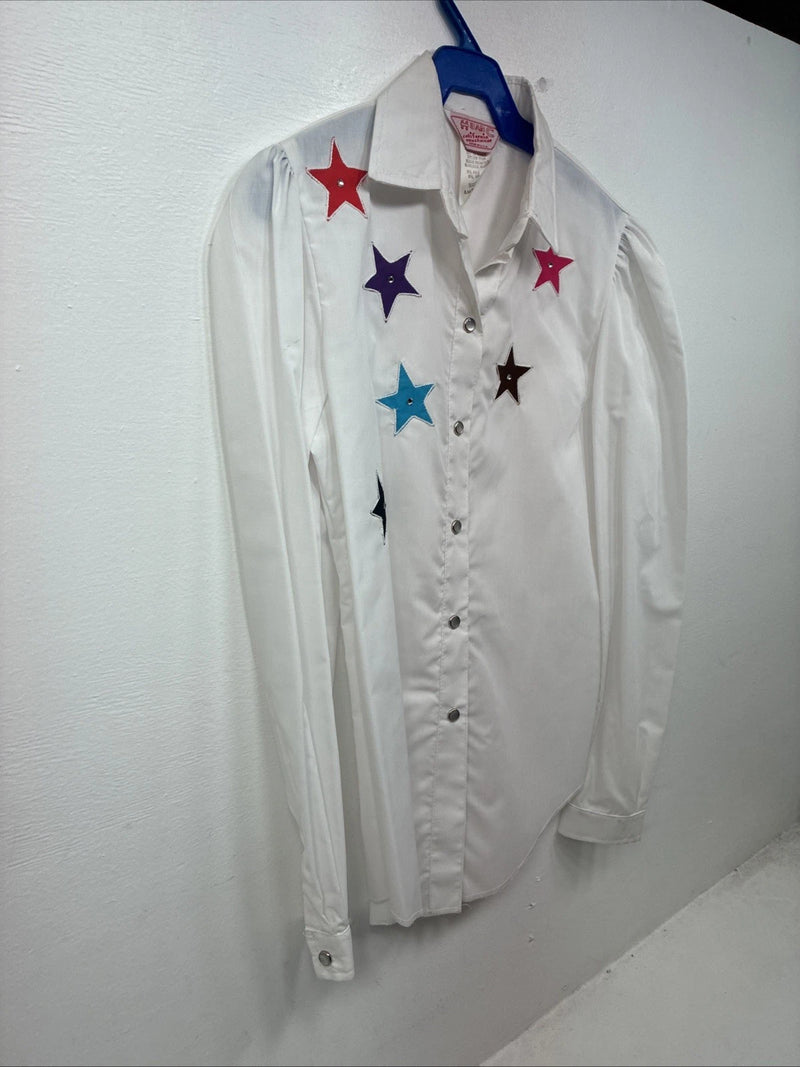 New Women’s H Bar C White Design Long Sleeve Pearl Snap Size 28 KK-49