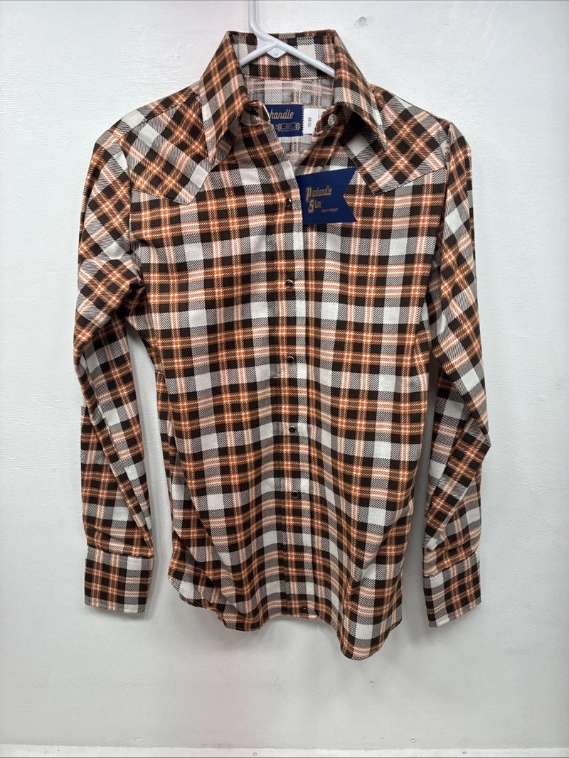 New Women’s Panhandle Slim Orange Plaid Long Sleeve Pearl Snap 10 X 32 LL-34