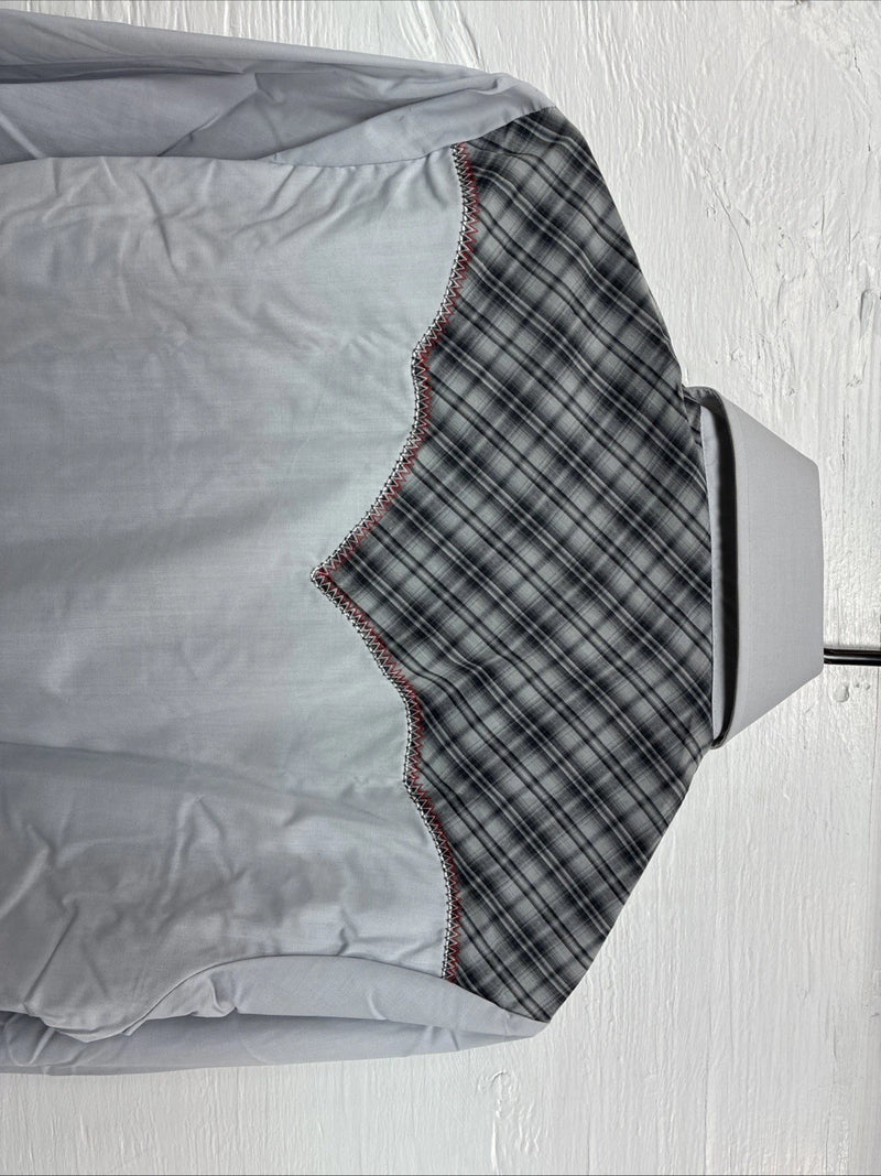 New Men’s Champion Western Gray Plaid Long Sleeve Pearl Snap 15 Medium AA-76