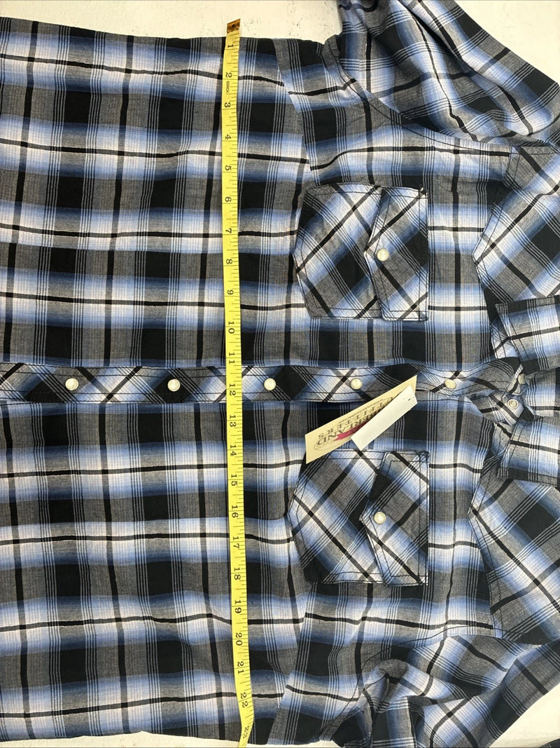 New Women’s Cumberland Blue Black Plaid Long Sleeve Pearl Snap XL GG-64