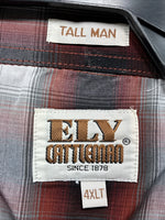New Men’s ELY Cattleman Orange Red Flannel Short Sleeve Pearl Snap 4XL E-65